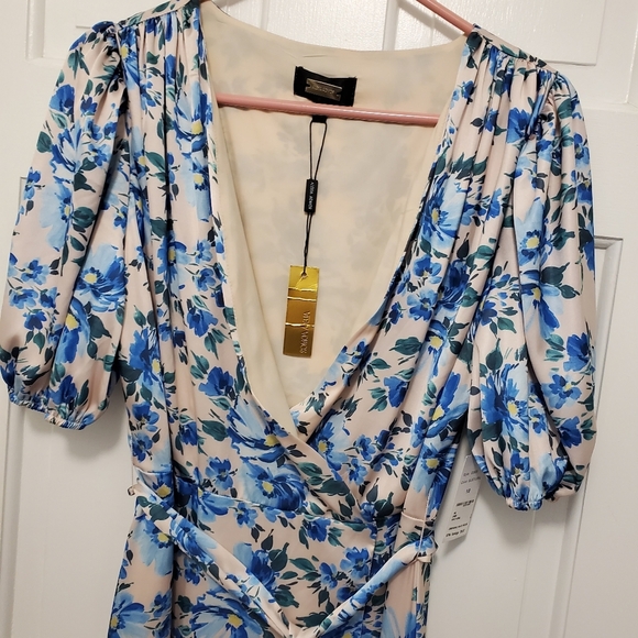 NWT Alexia Admor Blue Floral Satin Look & Feel Maxi Dress Size 10, Retail $245 - Picture 8 of 12
